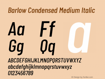 Barlow Condensed Medium Italic Version 1.207;PS 001.207;hotconv 1.0.88;makeotf.lib2.5.64775 Font Sample