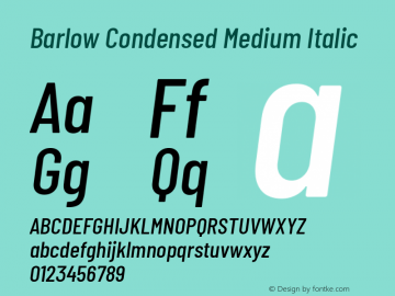 Barlow Condensed Medium Italic Version 1.207 Font Sample