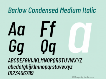 Barlow Condensed Medium Italic Version 1.207 Font Sample