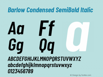 Barlow Condensed SemiBold Italic Version 1.207 Font Sample
