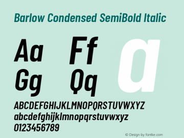 Barlow Condensed SemiBold Italic Version 1.207 Font Sample