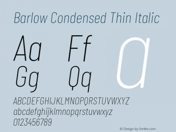 Barlow Condensed Thin Italic Version 1.207 Font Sample