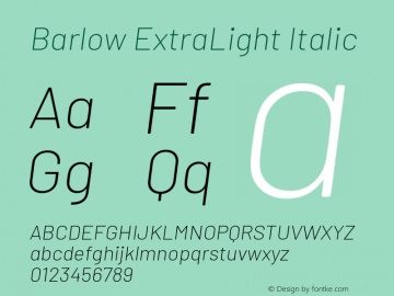 Barlow ExtraLight Italic Version 1.207图片样张