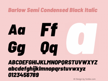 Barlow Semi Condensed Black Italic Version 1.207;PS 001.207;hotconv 1.0.88;makeotf.lib2.5.64775 Font Sample