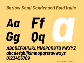 Barlow Semi Condensed Bold Italic Version 1.207 Font Sample