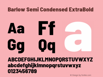 Barlow Semi Condensed ExtraBold Version 1.207 Font Sample