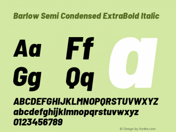 Barlow Semi Condensed ExtraBold Italic Version 1.207 Font Sample