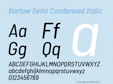 Barlow Semi Condensed Italic Version 1.207;PS 001.207;hotconv 1.0.88;makeotf.lib2.5.64775 Font Sample