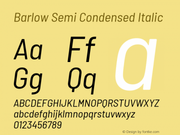 Barlow Semi Condensed Italic Version 1.207 Font Sample