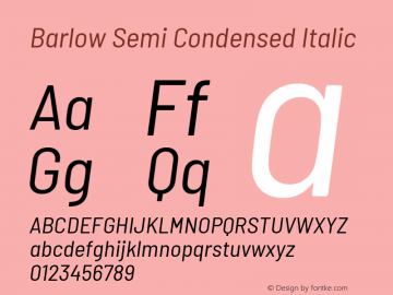 Barlow Semi Condensed Italic Version 1.207 Font Sample