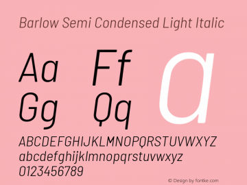 Barlow Semi Condensed Light Italic Version 1.207 Font Sample