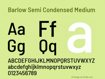 Barlow Semi Condensed Medium Version 1.207 Font Sample
