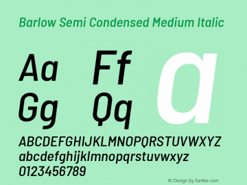 Barlow Semi Condensed Medium Italic Version 1.207 Font Sample