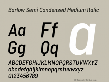 Barlow Semi Condensed Medium Italic Version 1.207 Font Sample