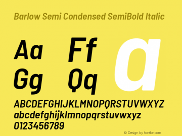 Barlow Semi Condensed SemiBold Italic Version 1.207 Font Sample