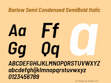 Barlow Semi Condensed SemiBold Italic Version 1.207 Font Sample