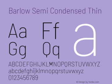 Barlow Semi Condensed Thin Version 1.207;PS 001.207;hotconv 1.0.88;makeotf.lib2.5.64775图片样张