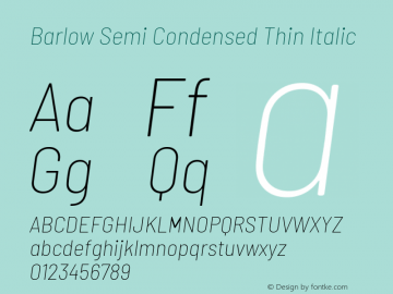 Barlow Semi Condensed Thin Italic Version 1.207 Font Sample