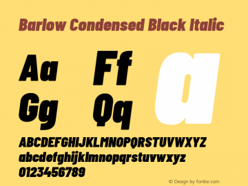 Barlow Condensed Black Italic Version 1.208 Font Sample