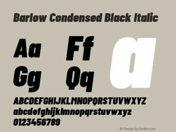 Barlow Condensed Black Italic Version 1.208 Font Sample