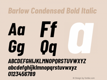 Barlow Condensed Bold Italic Version 1.208 Font Sample