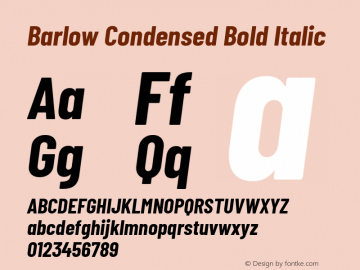 Barlow Condensed Bold Italic Version 1.208 Font Sample
