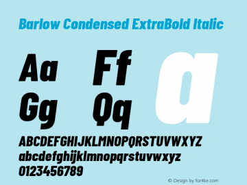 Barlow Condensed ExtraBold Italic Version 1.208 Font Sample