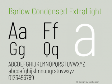 Barlow Condensed ExtraLight Version 1.208;PS 001.208;hotconv 1.0.88;makeotf.lib2.5.64775 Font Sample