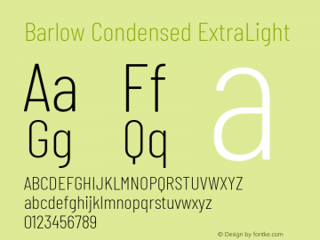 Barlow Condensed ExtraLight Version 1.208 Font Sample