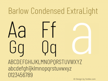 Barlow Condensed ExtraLight Version 1.208 Font Sample