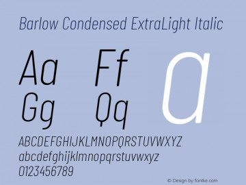 Barlow Condensed ExtraLight Italic Version 1.208 Font Sample