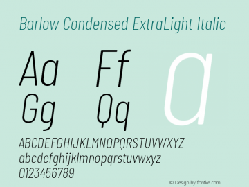 Barlow Condensed ExtraLight Italic Version 1.208 Font Sample