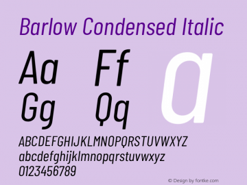 Barlow Condensed Italic Version 1.208;PS 001.208;hotconv 1.0.88;makeotf.lib2.5.64775 Font Sample