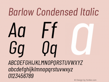 Barlow Condensed Italic Version 1.208 Font Sample