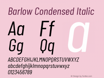 Barlow Condensed Italic Version 1.208 Font Sample