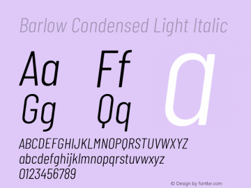 Barlow Condensed Light Italic Version 1.208;PS 001.208;hotconv 1.0.88;makeotf.lib2.5.64775 Font Sample