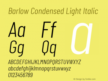 Barlow Condensed Light Italic Version 1.208 Font Sample