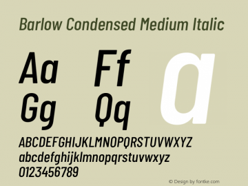 Barlow Condensed Medium Italic Version 1.208;PS 001.208;hotconv 1.0.88;makeotf.lib2.5.64775 Font Sample