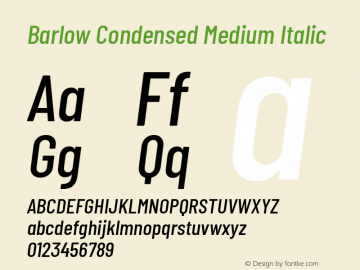 Barlow Condensed Medium Italic Version 1.208 Font Sample