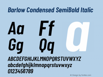 Barlow Condensed SemiBold Italic Version 1.208;PS 001.208;hotconv 1.0.88;makeotf.lib2.5.64775 Font Sample