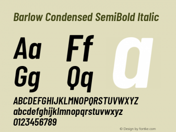 Barlow Condensed SemiBold Italic Version 1.208 Font Sample