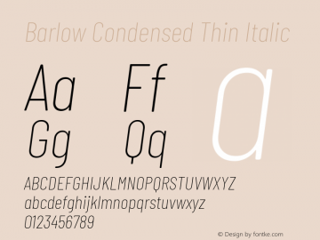 Barlow Condensed Thin Italic Version 1.208 Font Sample