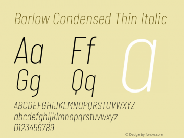 Barlow Condensed Thin Italic Version 1.208 Font Sample