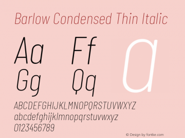 Barlow Condensed Thin Italic Version 1.208 Font Sample