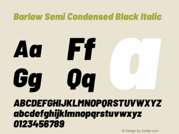 Barlow Semi Condensed Black Italic Version 1.208;PS 001.208;hotconv 1.0.88;makeotf.lib2.5.64775 Font Sample