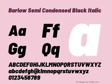 Barlow Semi Condensed Black Italic Version 1.208 Font Sample