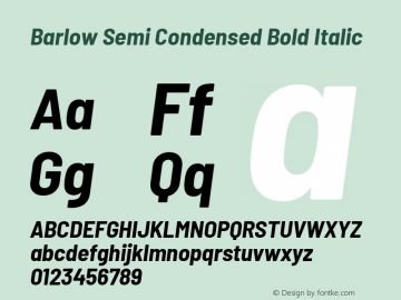 Barlow Semi Condensed Bold Italic Version 1.208 Font Sample