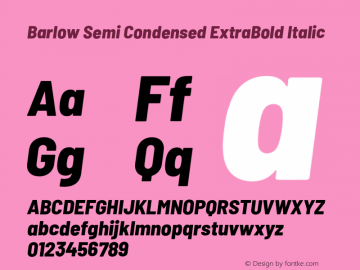 Barlow Semi Condensed ExtraBold Italic Version 1.208;PS 001.208;hotconv 1.0.88;makeotf.lib2.5.64775 Font Sample