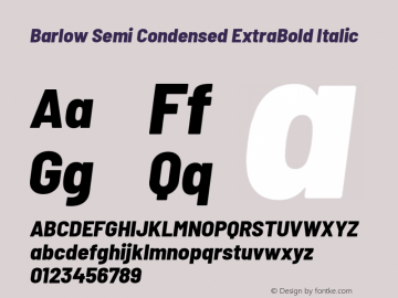 Barlow Semi Condensed ExtraBold Italic Version 1.208 Font Sample