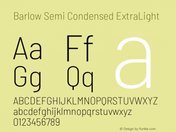 Barlow Semi Condensed ExtraLight Version 1.208;PS 001.208;hotconv 1.0.88;makeotf.lib2.5.64775 Font Sample